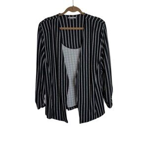 Tart Women’s XL Open Front Sweater Cardigan Monochrome Striped Knit Pockets